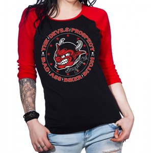 Dragstrip Kustom. Women`s Black/Red Baseball Top Devils Prospect